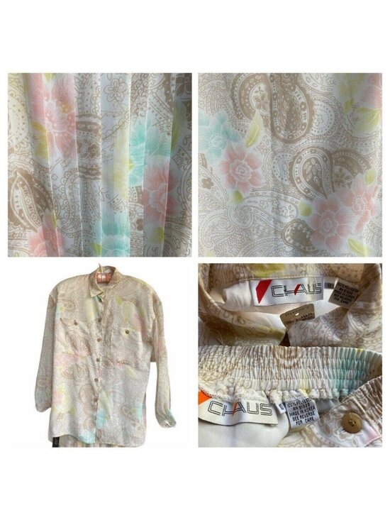 Chaus Dresses & Skirts - CHAUS 2Pc Blouse Skirt Set M Costal Grandmacore Lined Paisley Shldr Pads Vtg 90s